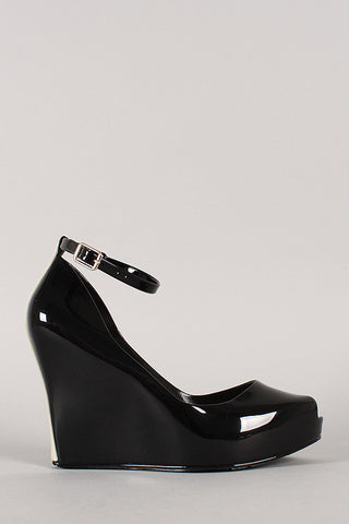 Bamboo Jelly Peep Toe Ankle Strap Wedge