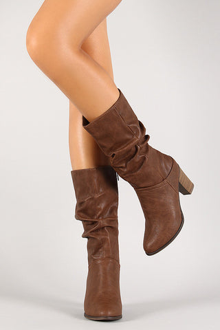 Breckelle Slouchy Almond Toe Heeled Mid Calf Boot