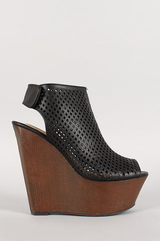 Bamboo Perforated Faux Wood Platform Wedge