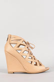 Bamboo Cut Out Lace Up Open Toe Wedge
