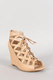 Bamboo Cut Out Lace Up Open Toe Wedge
