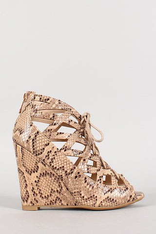 Bamboo Snake Cut Out Lace Up Open Toe Wedge