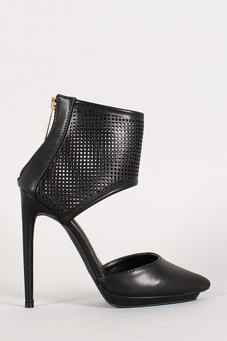 Liliana Perforated Ankle Cuff Pointy Toe Stiletto Pump