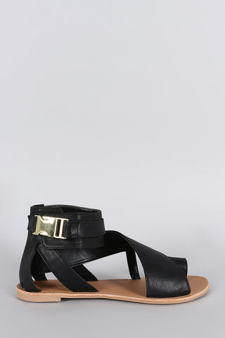 Qupid Buckle Strappy Toe Ring Flat Sandal