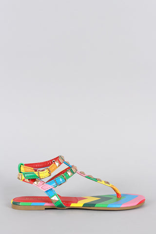 Bamboo Studded T-Strap Rainbow Sandal