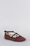 Bamboo Studded Cage Plaid Pointy Toe Flat