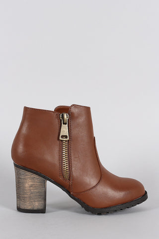 Bamboo Round Toe Zip Up Heeled Ankle Boots