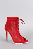 Anne Michelle Mesh Lace Up Lug Sole Booties
