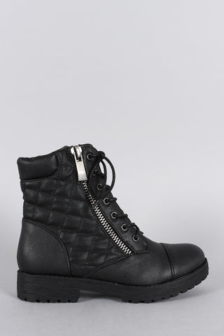 Bamboo Quilted Lace Up Combat Ankle Boots