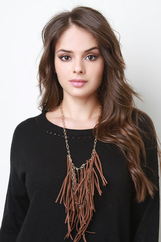 Tiered Suede Fringe Necklace