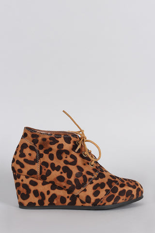 Bamboo Leopard Patch Work Wedge Booties