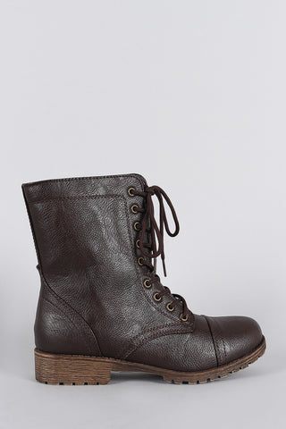 Bamboo Round Toe Lace Up Lug Sole Combat Ankle Boots
