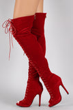 Liliana Peep Toe Lace Up Stiletto Thigh High Boot