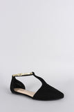 Bamboo Suede Contrast Metallic Ankle Strap Pointy Toe Flat