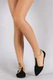 Bamboo Suede Contrast Metallic Ankle Strap Pointy Toe Flat