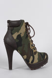 Anne Michelle Camouflage Military Lace Up Lug Sole Platform Heeled Booties