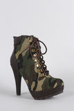 Anne Michelle Camouflage Military Lace Up Lug Sole Platform Heeled Booties