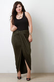 Draped Front Suede Maxi Skirt