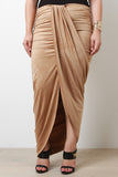Draped Front Suede Maxi Skirt
