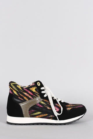 Bamboo Woven Round Toe High Top Lace Up Sneaker