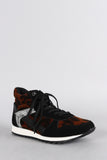 Bamboo Leopard Round Toe High Top Lace Up Sneaker