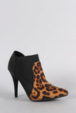 Anne Michelle Leopard Elastic Pointy Toe Stiletto Heeled Booties