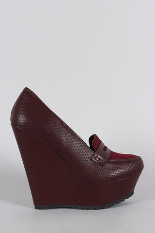 Bamboo Perforated Loafer Platform Wedge