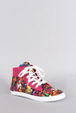 Bamboo Graffiti Round Toe High Top Lace Up Sneaker