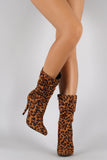 Anne Michelle Leopard Slouchy Pointy Toe Mid Calf Boots