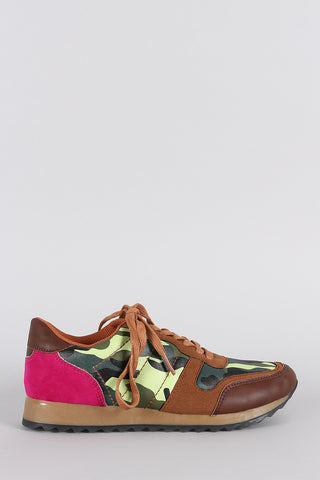 Colorblock Camouflage Print Round Toe Lace Up Sneaker