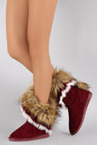 Asymmetrical Fur Collar Suede Round Toe Flat Boots