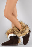 Asymmetrical Fur Collar Suede Round Toe Flat Boots