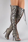 Liliana Python Peep Toe Lace Up Stiletto Thigh High Boot