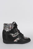 Bamboo Glitter Tweed High Top Lace Up Wedge Sneakers