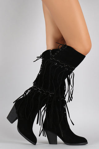 Western Knotted Fringe Over the Knee Boots