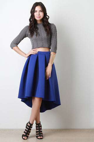 Scuba Pleated High-Low Midi Skirt