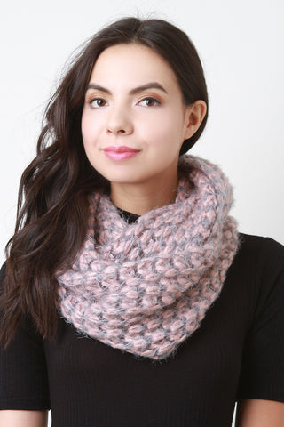 Two-Tone Fuzzy Loose Knit Infinity Scarf