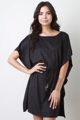 Casual Suede Belted Poncho Mini Dress