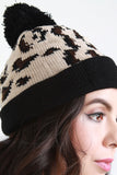 Leopard Knit Pom Pom Beanie