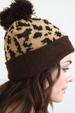 Leopard Knit Pom Pom Beanie