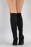 Anne Michelle Suede Quilted Lycra Pointy Toe Stiletto Boots