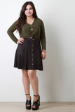 Button Down Suede A-Line Skirt
