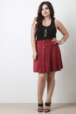 Button Down Suede A-Line Skirt