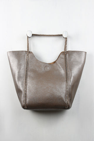 Wrapped Chain Pebbled Leather Tote Bag
