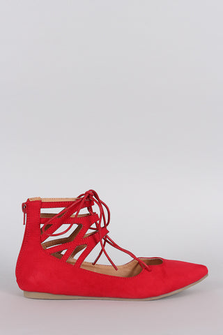 Liliana Suede Caged Cuff Lace Up Pointy Toe Ballet Flat