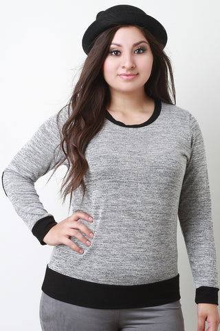 Vegan Suede Elbow Patch Marled Sweater