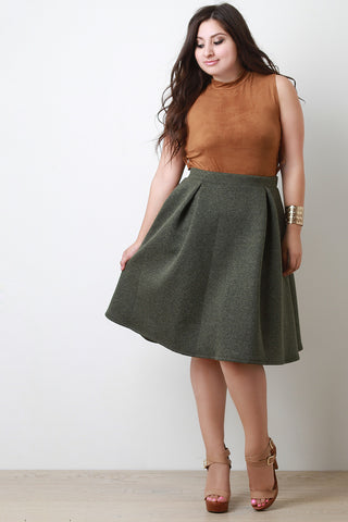 Marl Neoprene Pleated Midi Skirt