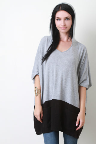 Hooded Two-Tone Batwing Sleeve Sweater