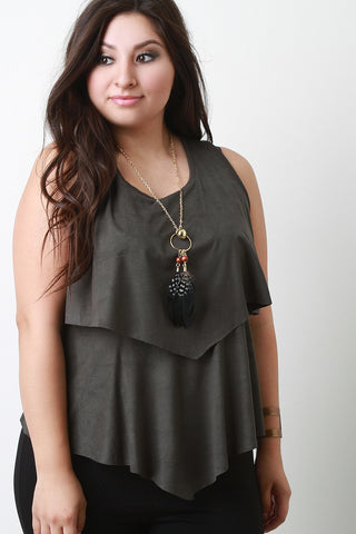 Feather Necklace Suede Tier Sleeveless Top