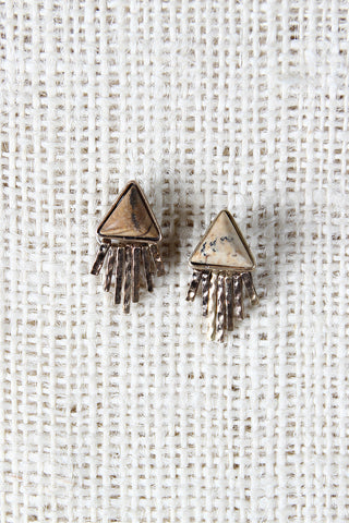 Marble Stone Triangle With Metal Fringe Earrings